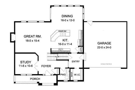Floor Plan - Main Floor for Colonial House Plan #1010-92 - 4 bed, 2.5 bath
