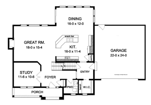 Architectural House Design - Colonial Floor Plan - Main Floor Plan #1010-92