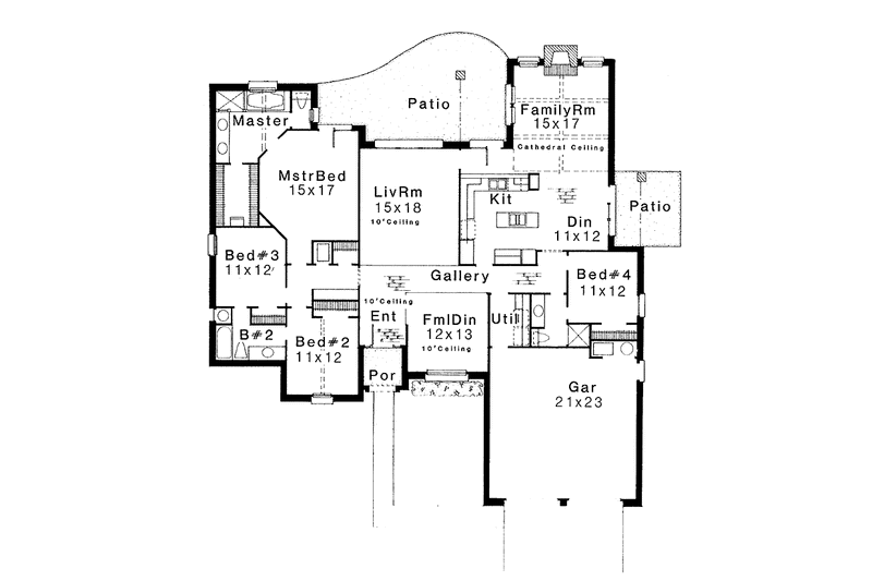 Home Plan - Floor Plan - Main Floor for Mediterranean House Plan #310-1023 - 4 bed, 3 bath