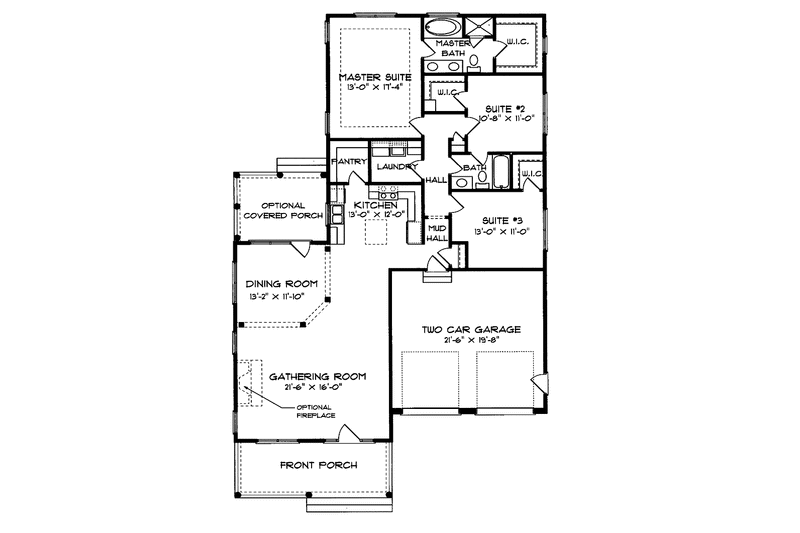 Home Plan - Floor Plan - Main Floor for Country House Plan #413-894 - 3 bed, 2 bath