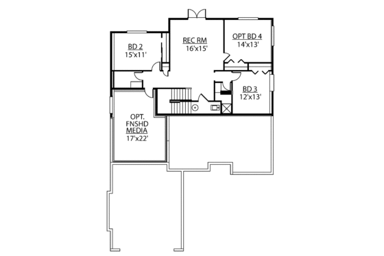 Floor Plan - Lower Floor for Craftsman House Plan #951-19 - 4 bed, 3 bath