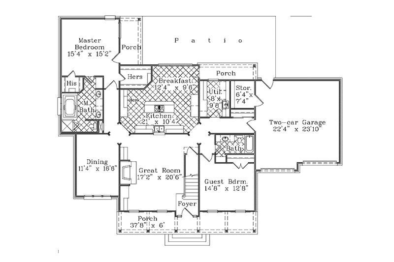 Home Plan - Floor Plan - Main Floor for Country House Plan #985-5 - 2 bed, 2 bath