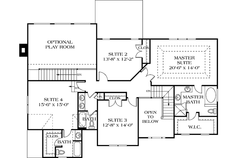 Dream House Plan - Floor Plan - Upper Floor for Traditional House Plan #453-124 - 5 bed, 3.5 bath
