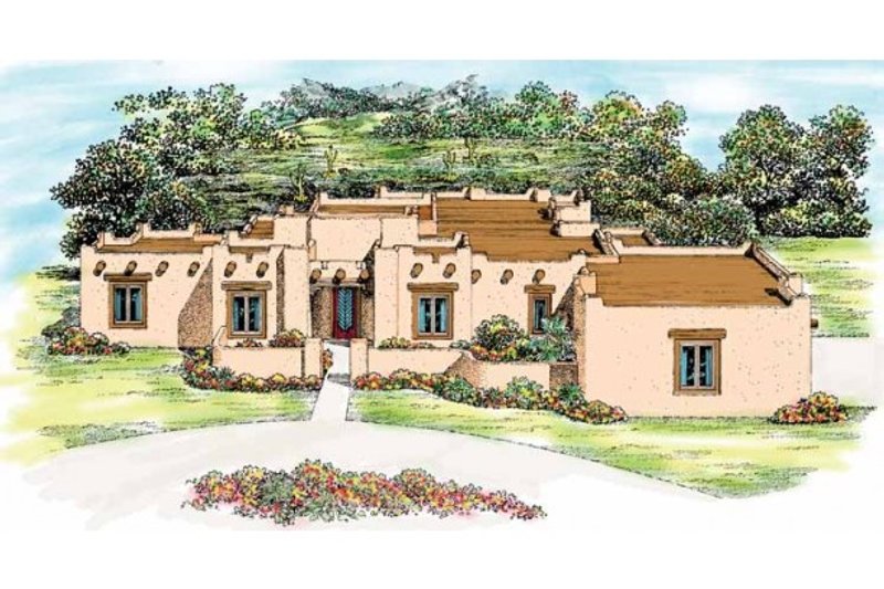 House Design - Adobe / Southwestern Exterior - Front Elevation Plan #72-339