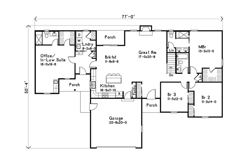House Design - Floor Plan - Main Floor for Ranch House Plan #22-649 - 4 bed, 3 bath