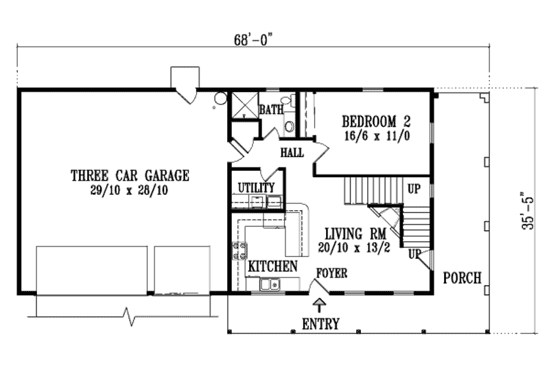 Architectural House Design - Floor Plan - Main Floor for Adobe / Southwestern House Plan #1-1303 - 2 bed, 2 bath