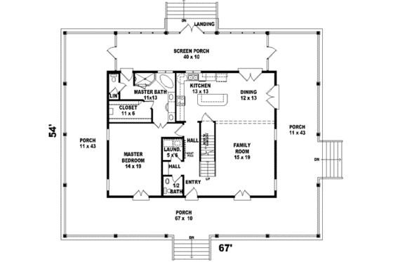 Floor Plan - Main Floor for Southern House Plan #81-735 - 3 bed, 2.5 bath