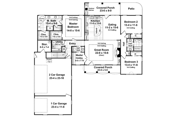 Floor Plan - Main Floor for Country House Plan #21-423 - 3 bed, 2.5 bath