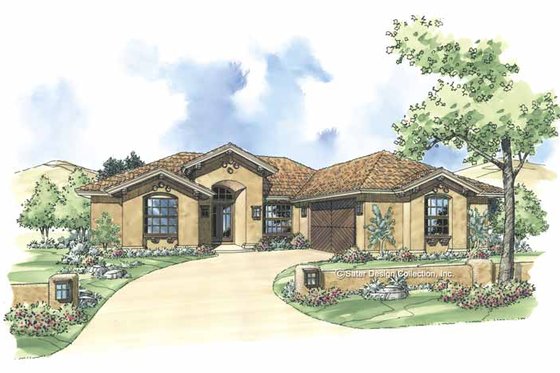 Exterior - Front Elevation 3 for Mediterranean House Plan #930-299 - 3 bed, 2 bath