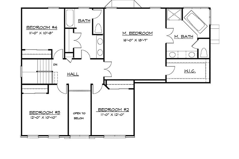 Home Plan - Floor Plan - Upper Floor for Colonial House Plan #320-906 - 4 bed, 2.5 bath
