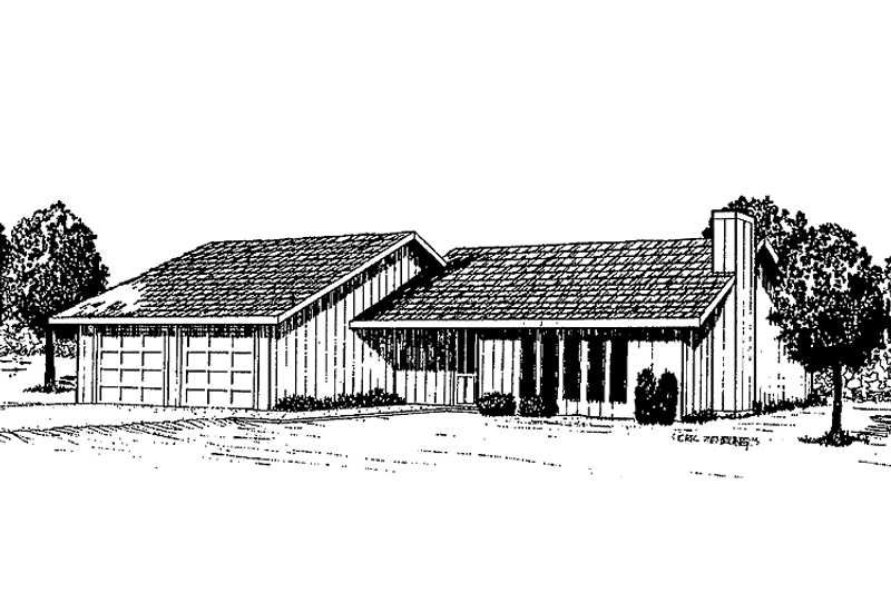 Home Plan - Exterior - Front Elevation 3 for Contemporary House Plan #60-772 - 4 bed, 2 bath