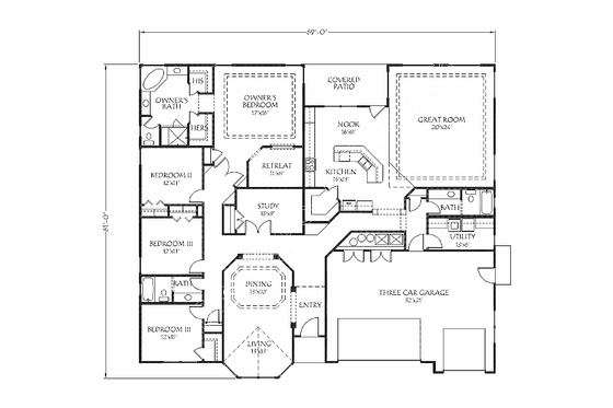 Floor Plan - Main Floor for Traditional House Plan #24-200 - 4 bed, 3 bath