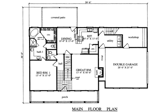 Floor Plan - Main Floor for Country House Plan #42-345 - 3 bed, 2.5 bath