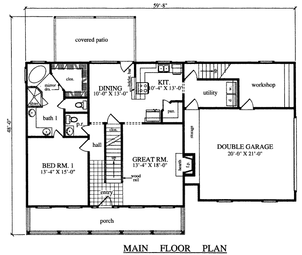 Architectural House Design - Country Floor Plan - Main Floor Plan #42-345