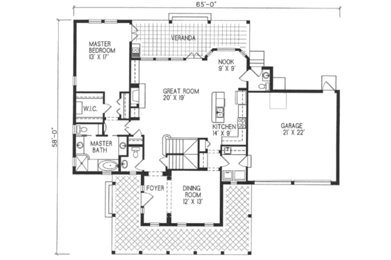 Floor Plan - Main Floor for Colonial House Plan #76-104 - 3 bed, 2.5 bath
