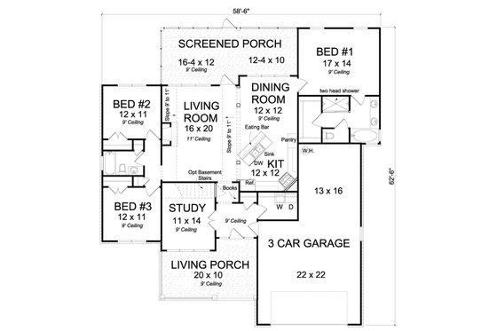 Floor Plan - Main Floor for Traditional House Plan #513-2064 - 3 bed, 2 bath