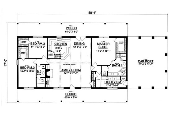 Floor Plan - Main Floor for Ranch House Plan #40-379 - 3 bed, 2 bath