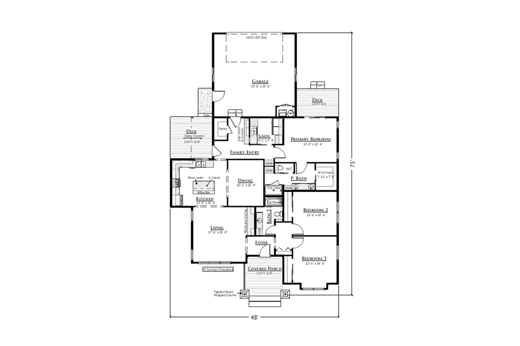 Floor Plan - Main Floor for Craftsman House Plan #1099-23 - 3 bed, 2 bath