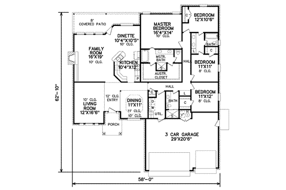 Floor Plan - Main Floor for Traditional House Plan #65-259 - 4 bed, 3 bath