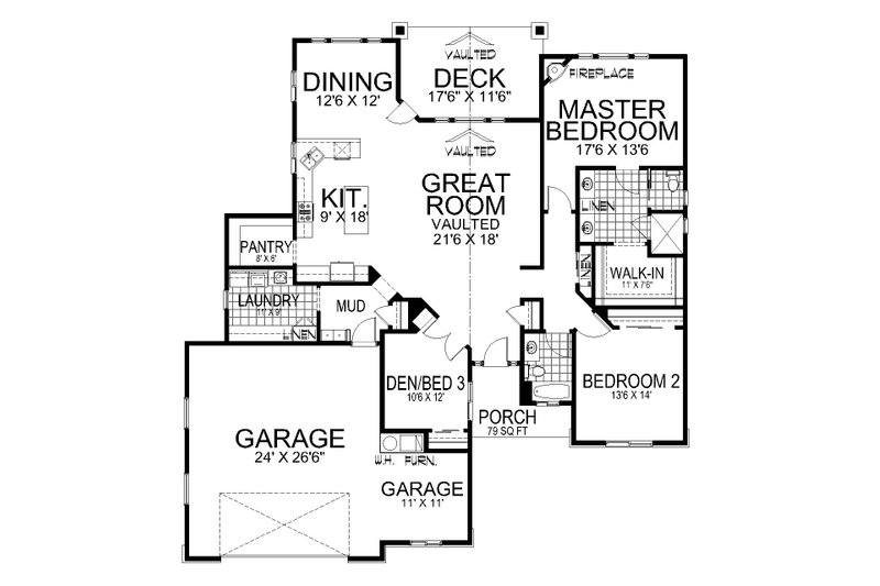 Architectural House Design - Floor Plan - Main Floor for Craftsman House Plan #112-305 - 3 bed, 2 bath