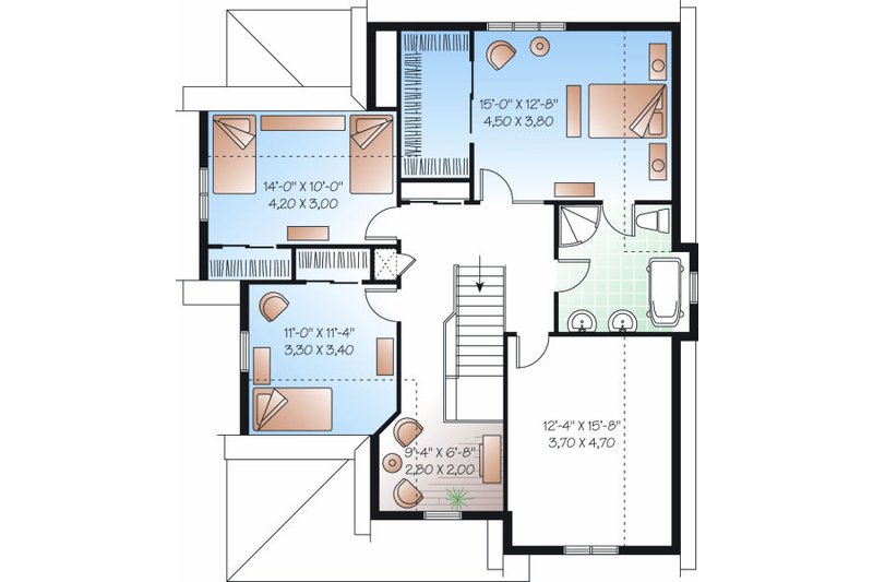 Architectural House Design - Floor Plan - Upper Floor for Farmhouse House Plan #23-720 - 3 bed, 2 bath
