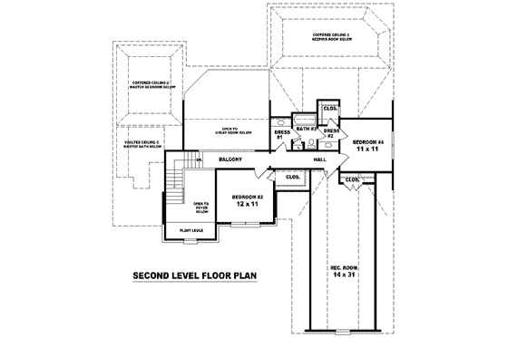 Floor Plan - Upper Floor for European House Plan #81-1557 - 4 bed, 3 bath