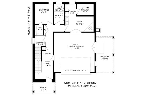 Floor Plan - Main Floor for Modern House Plan #932-993 - 2 bed, 2.5 bath