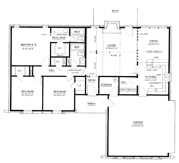 House Design - Ranch Floor Plan - Main Floor Plan #36-364