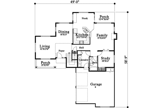 Floor Plan - Main Floor for Traditional House Plan #78-133 - 4 bed, 3 bath
