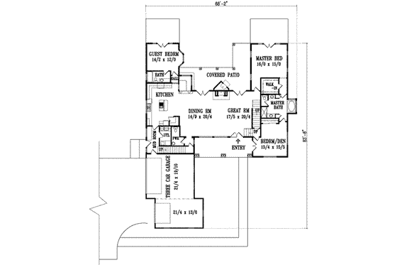 Floor Plan - Main Floor for Traditional House Plan #1-869 - 4 bed, 4.5 bath