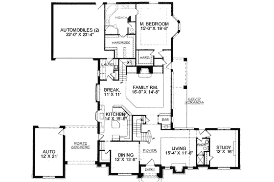 Floor Plan - Main Floor for European House Plan #141-122 - 4 bed, 3.5 bath