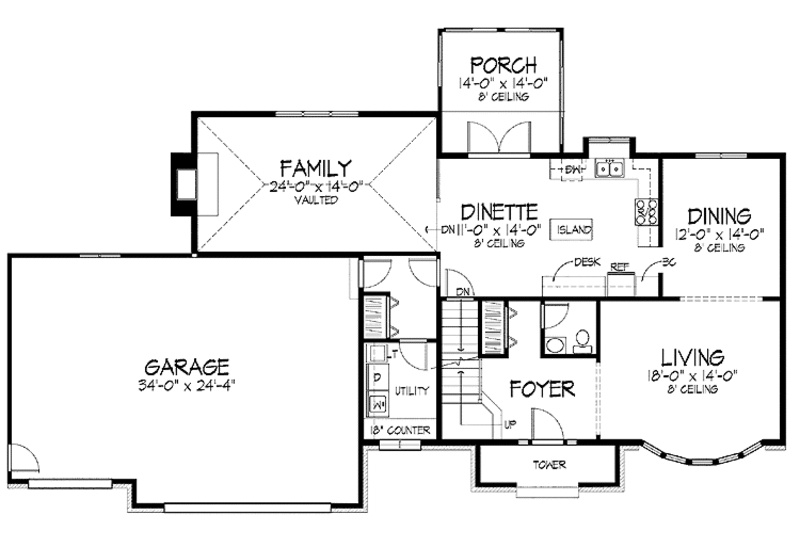 Home Plan - Floor Plan - Main Floor for European House Plan #51-845 - 4 bed, 2.5 bath