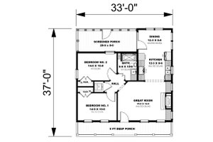 Floor Plan - Main Floor for Modern House Plan #44-295 - 2 bed, 1 bath