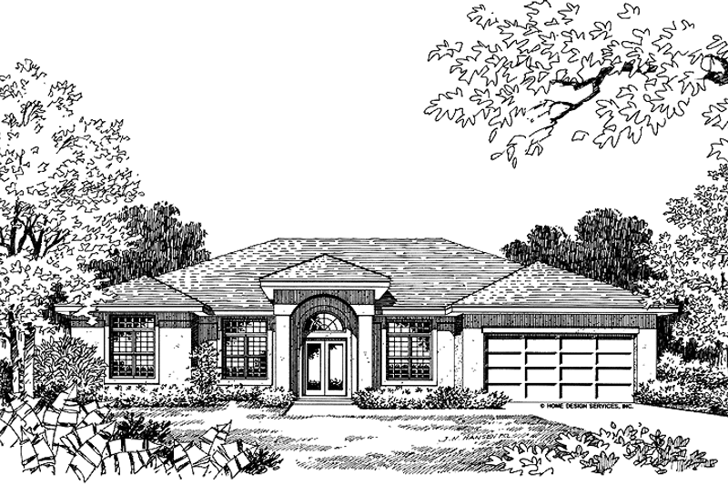 House Blueprint - Exterior - Front Elevation 3 for Mediterranean House Plan #417-593 - 3 bed, 2 bath