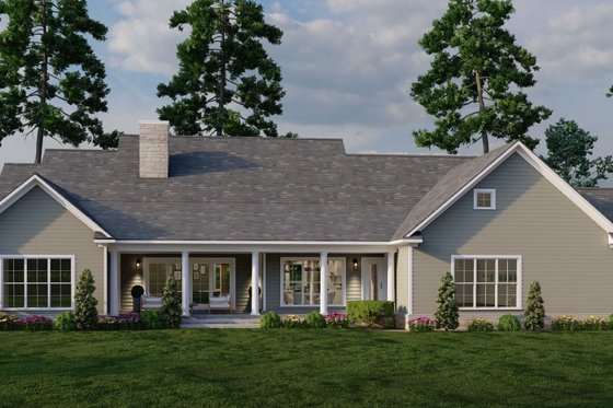 Exterior - Rear Elevation for Country House Plan #17-3444 - 4 bed, 3 bath