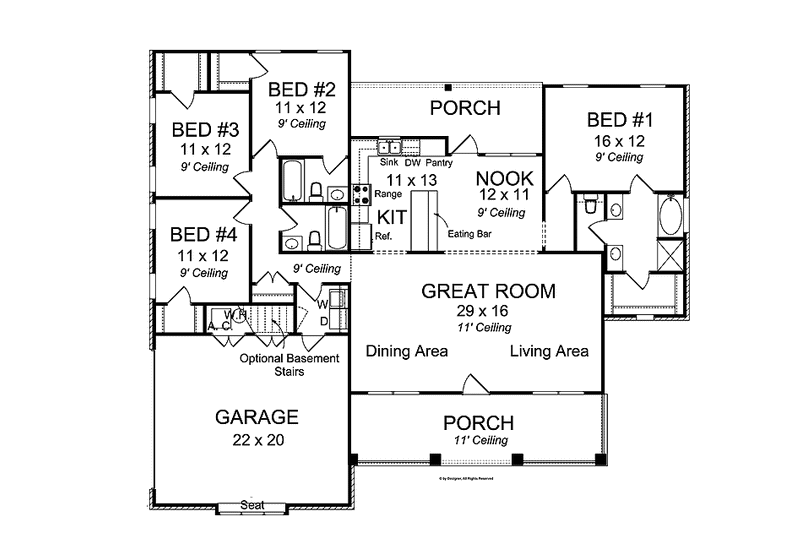 Dream House Plan - Floor Plan - Main Floor for Country House Plan #513-2137 - 4 bed, 3 bath