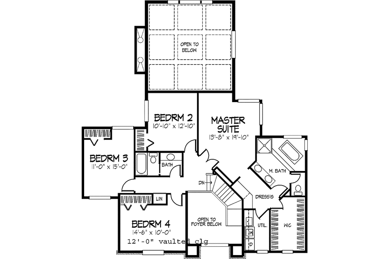 Architectural House Design - Floor Plan - Upper Floor for Country House Plan #320-880 - 4 bed, 2 bath