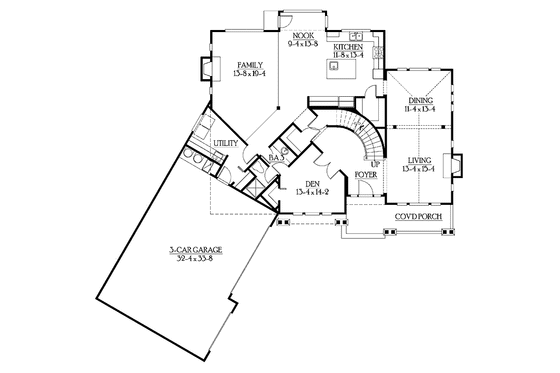 Floor Plan - Main Floor for Craftsman House Plan #132-327 - 4 bed, 3 bath