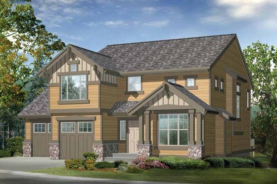 Exterior - Front Elevation 3 for Craftsman House Plan #132-290 - 2 bed, 2.5 bath