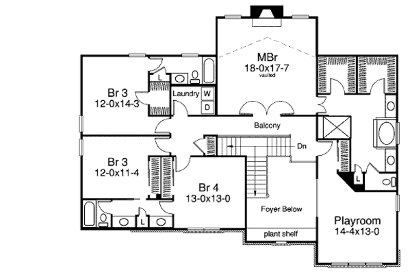 House Blueprint - Floor Plan - Upper Floor for European House Plan #57-363 - 4 bed, 3.5 bath