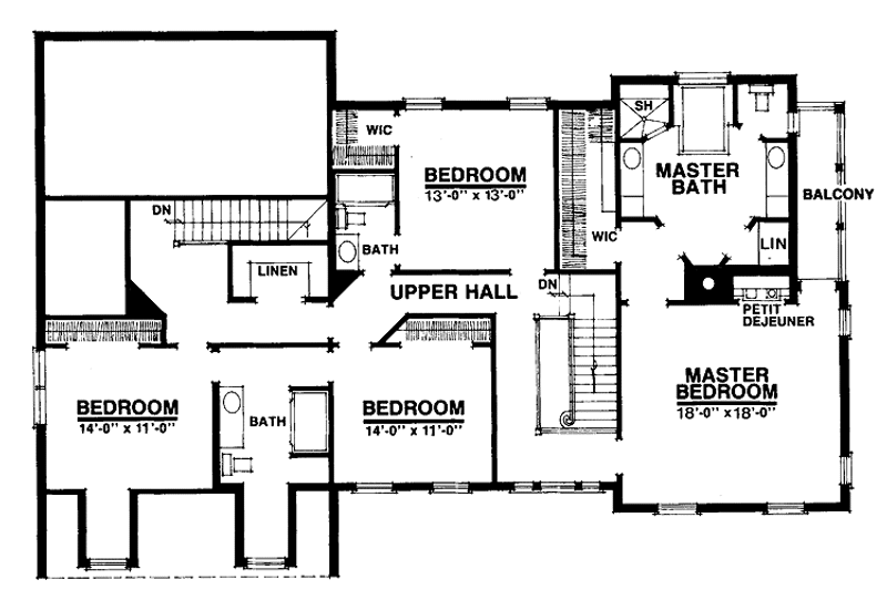 Dream House Plan - Floor Plan - Upper Floor for Colonial House Plan #1016-35 - 4 bed, 3.5 bath