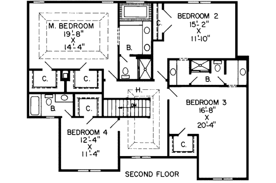 Floor Plan - Upper Floor for European House Plan #312-211 - 4 bed, 3.5 bath