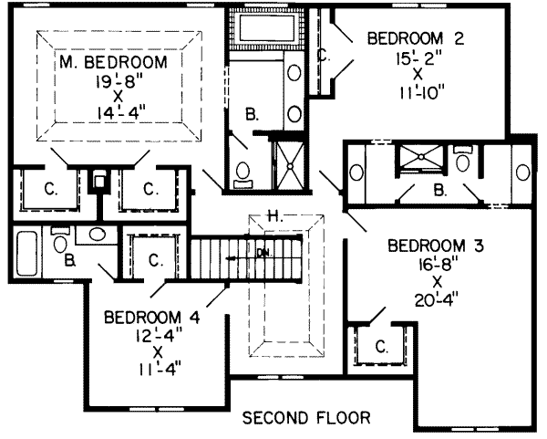 Floor Plan - Upper Floor for European House Plan #312-211 - 4 bed, 3.5 bath