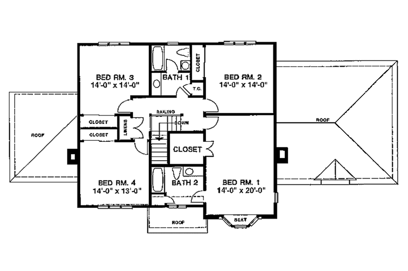 Architectural House Design - Floor Plan - Upper Floor for Tudor House Plan #1001-154 - 4 bed, 2.5 bath