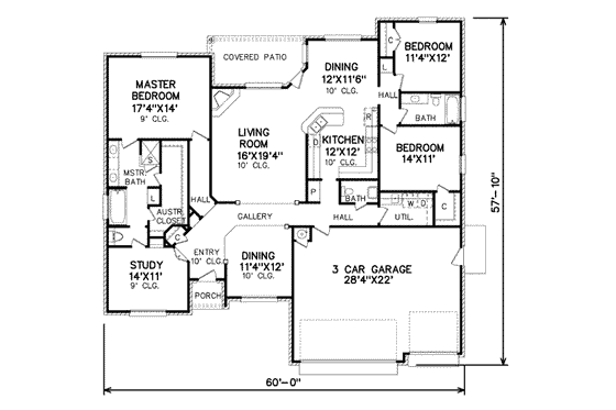 Floor Plan - Main Floor for Traditional House Plan #65-392 - 3 bed, 3 bath