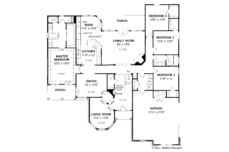 Home Plan - Floor Plan - Main Floor for Traditional House Plan #20-196 - 4 bed, 2.5 bath
