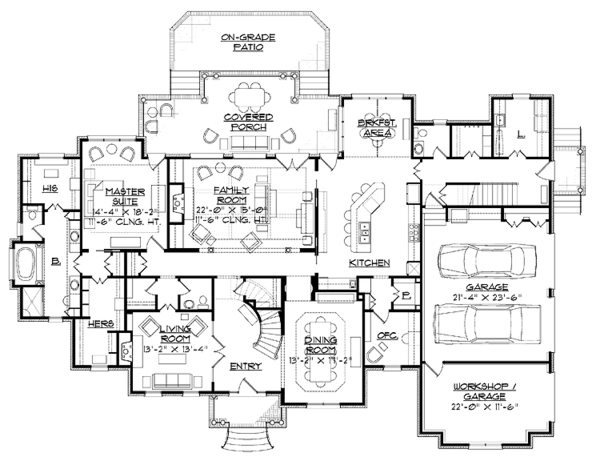 House Blueprint - Colonial Floor Plan - Main Floor Plan #1054-14