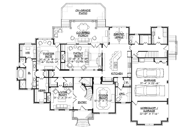 Dream House Plan - Floor Plan - Main Floor for Colonial House Plan #1054-14 - 4 bed, 3 bath