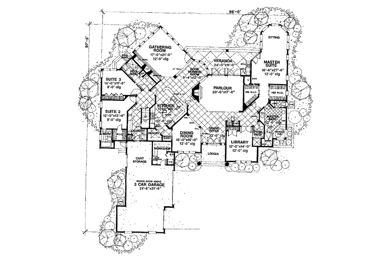 House Blueprint - Floor Plan - Main Floor for European House Plan #1007-43 - 3 bed, 4 bath