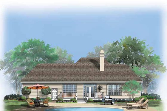 Exterior - Rear Elevation for Ranch House Plan #929-631 - 3 bed, 2 bath